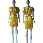 Assistência Técnica e Garantia do produto Robe de Cetim Roupão Feminino Noiva Madrinha Dormir Acetinado Amarelo Dourado Ref 401